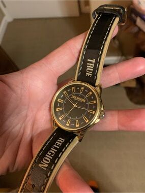 True Religion mens watch black/gold dark blue face